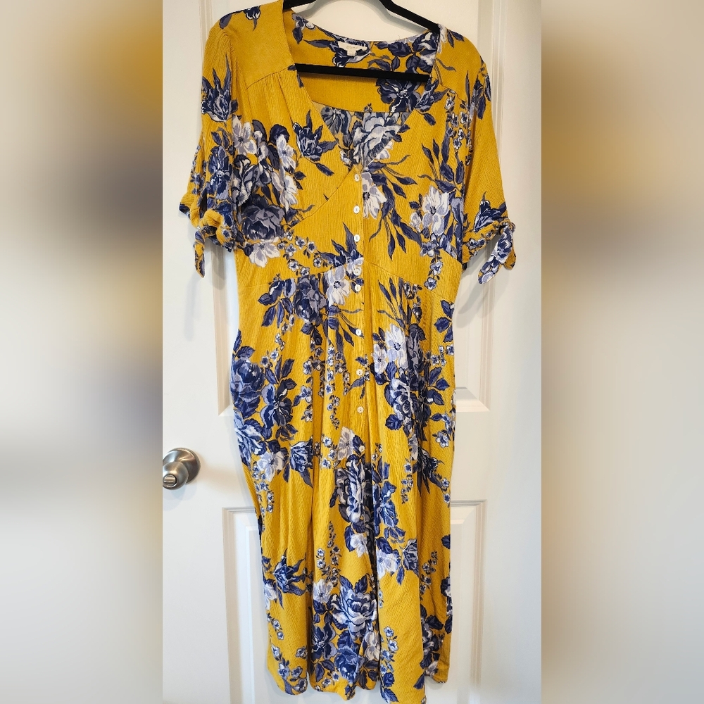 ODDY Yellow and Blue Floral Midi Dress